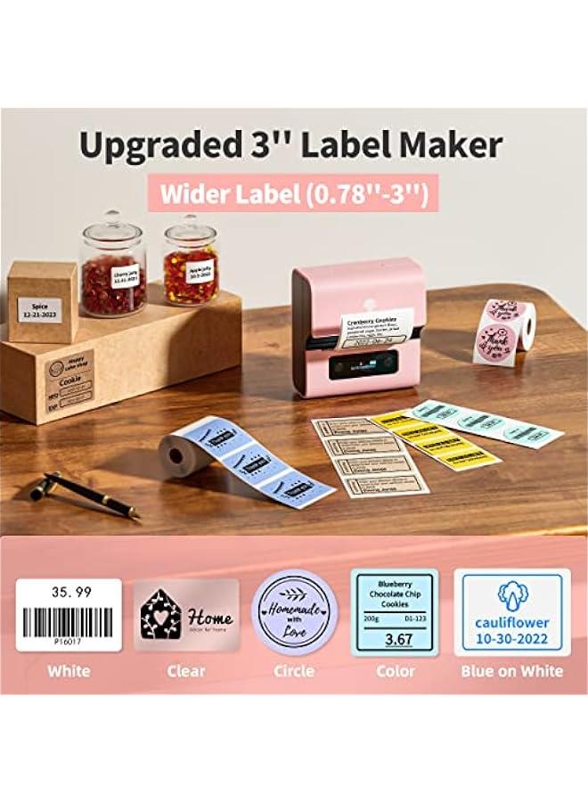 phomemo Label Maker- M221 Label Maker Machine 3 Inch Bluetooth Thermal Barcode Printer for Small Business/Home Use, for Barcode, Address, Logo, Mailing, Stickers, Compatible with Phone  PC, Pink - Image 2