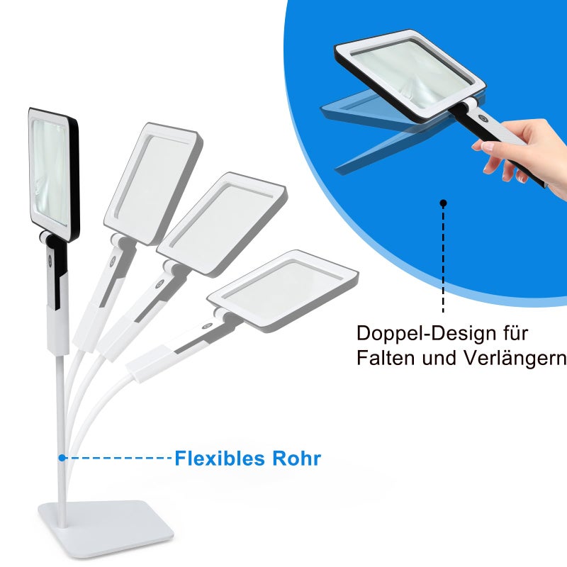 ZHSX 5X Tabletop Magnifying Glass with Light,Detachable and Foldable Acrylic Lenses Handheld Magnifying Glass,Lightweight Rectangular Flexible Gooseneck Magnifier for Seniors Readingã€Close Work - Image 3