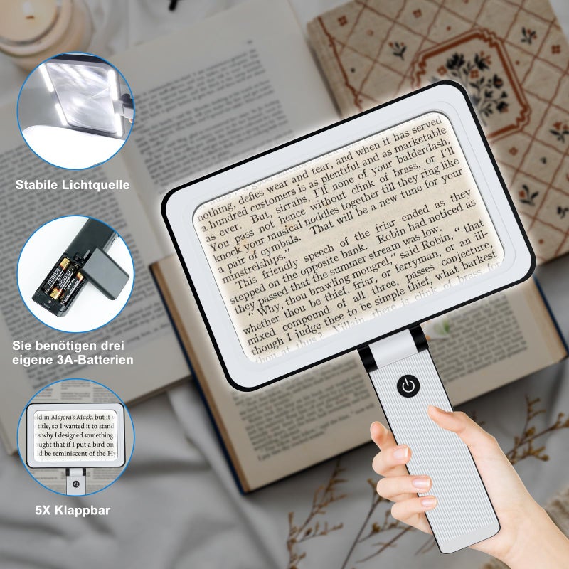 ZHSX 5X Tabletop Magnifying Glass with Light,Detachable and Foldable Acrylic Lenses Handheld Magnifying Glass,Lightweight Rectangular Flexible Gooseneck Magnifier for Seniors Readingã€Close Work - Image 4