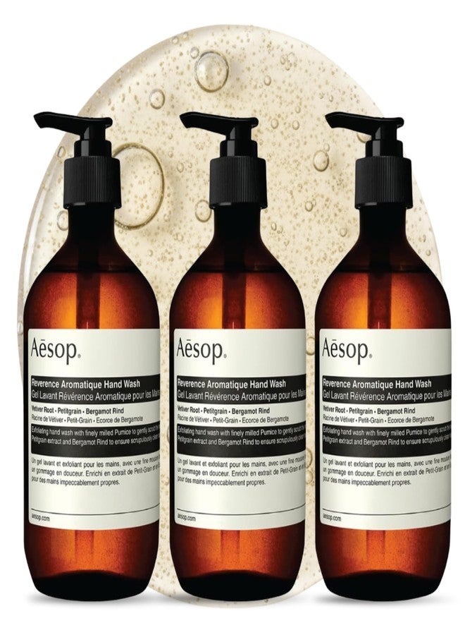 Aesop Reverence Aromatique Exfoliating Hand Wash | Exfoliating Hand Soap with Finely Milled Pumice | Gentle Cleanser & Skin-Smoothing Formula with Vetiver, Petitgrain & Bergamot | 500mL / 16.9 oz - Image 1