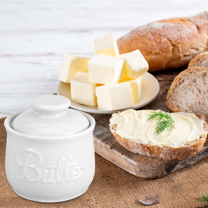 Vintage Porcelain Ceramic Butter Dish With Lid French Crock Keeper For Kitchen Countertop White - Image 5