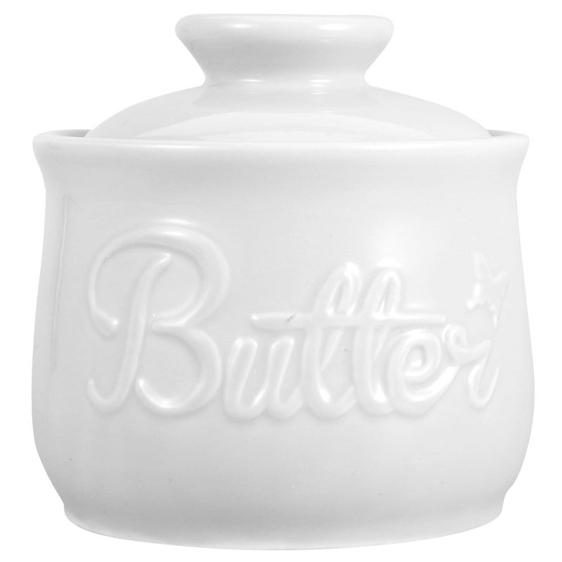 Vintage Porcelain Ceramic Butter Dish With Lid French Crock Keeper For Kitchen Countertop White - Image 2