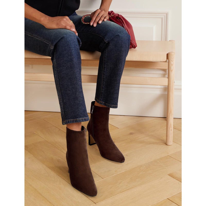 MICIFA Women's Ankle Boots Chunky Low Heel Suede Brown Booties with Side Zipper Square Toe Fall Winter Dress Heeled Short Boots Suede Brown - Image 3