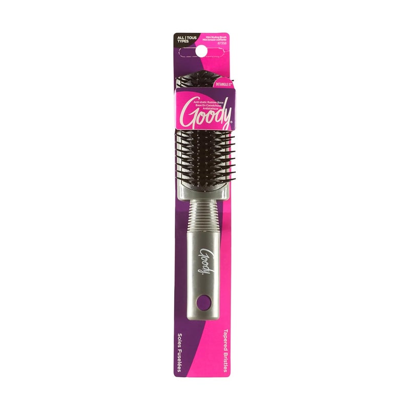 Goody Mini Styling Brush with Rubber Base - Detangler Brush For Quick Touch-Ups Throughout The Day for All Hair Types - Pain-Free Hair Accessories for Women, Men, Boys, and Girls