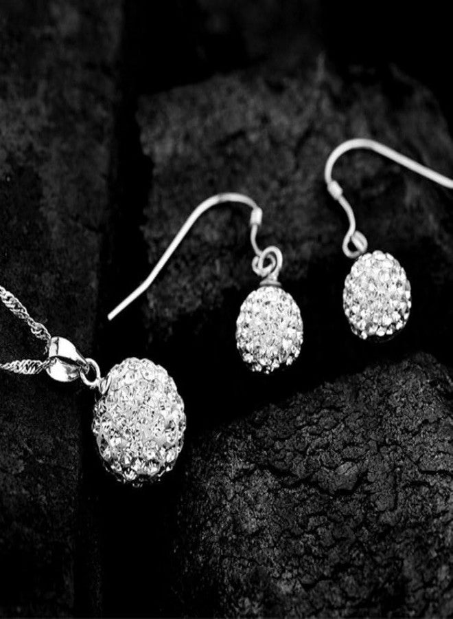 MECOOL 925 Sterling Silver Created Crystal Pendant & Earrings Set | Women's Jewelry Sets | Silver Jewelry Set for Women | Necklace and Earring Set | Women Jewelry Sets (White Earring and Necklace) - Image 2