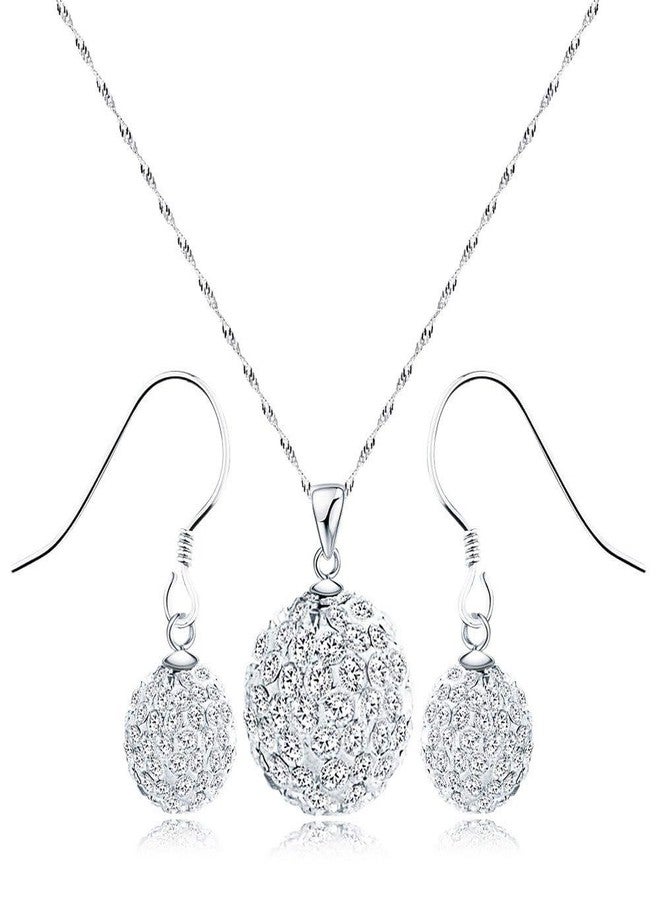 MECOOL 925 Sterling Silver Created Crystal Pendant & Earrings Set | Women's Jewelry Sets | Silver Jewelry Set for Women | Necklace and Earring Set | Women Jewelry Sets (White Earring and Necklace) - Image 1