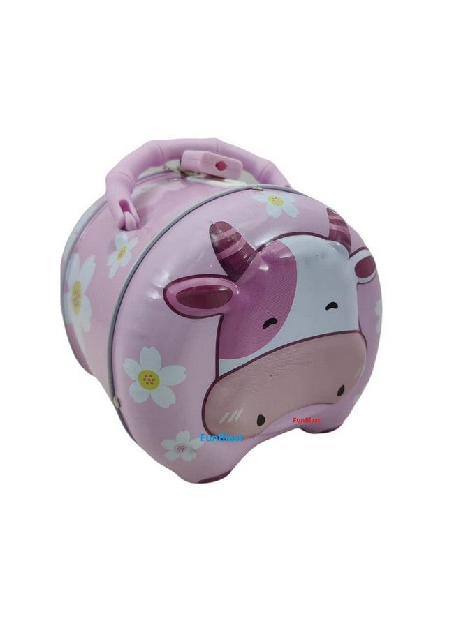 فنبلاست حصالة نقود من فن بلاست للأطفال، حصالة نقود معدنية لحفظ النقود مع قفل ومفتاح، حصالة نقود مطبوعة بطبعة بقرة، صندوق نقود، حصالة نقود للأطفال، حصالة نقود، حصالة نقود، حصالة نقود متعددة الاستخدامات - Image 1