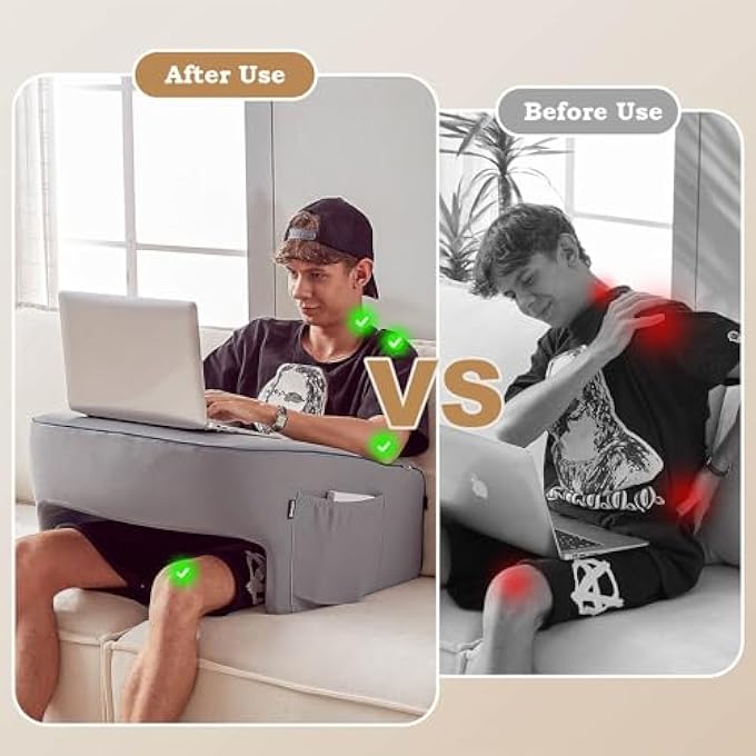 rayihni LAP DESK FOR ADULTS, GAMING PILLOW, READING PILLOW, LAP DESK, LAPTOP DESK PILLOW, COUCH READING PILLOW, MEMORY FOAM BED REST PILLOW FOR READING, LAPTOP STAND FOR BED(GREY) - Image 2
