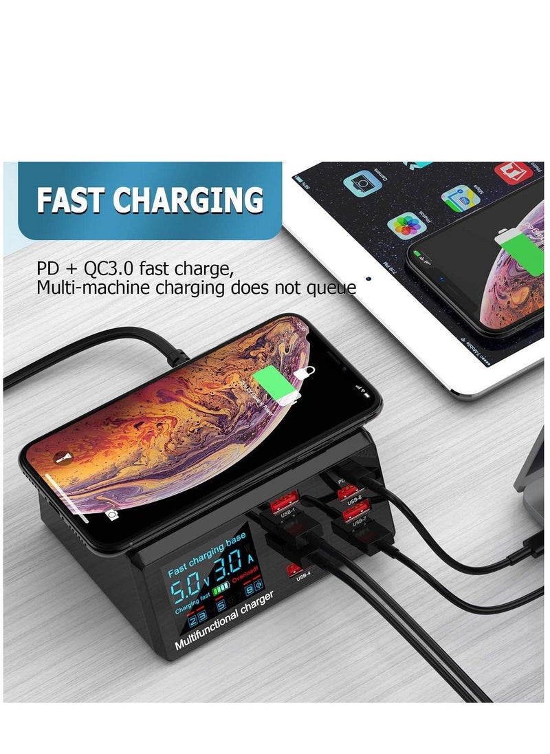 Generic - Fast charging 3.0 8-port USB fast charger, 100W USB hub fast charging station compatible with all mobile phones and iPad, QC 3.0 and PD fast charger, 10W maximum fast wireless charging - Image 1