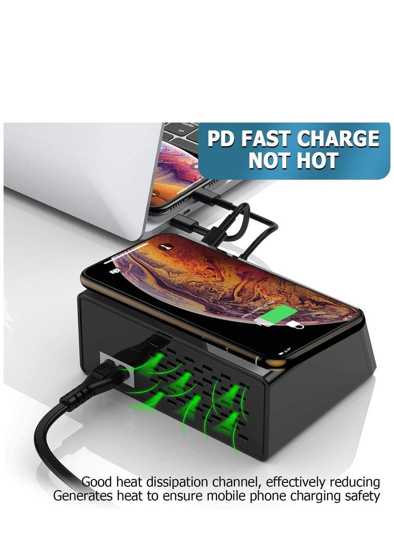Generic - Fast charging 3.0 8-port USB fast charger, 100W USB hub fast charging station compatible with all mobile phones and iPad, QC 3.0 and PD fast charger, 10W maximum fast wireless charging - Image 1