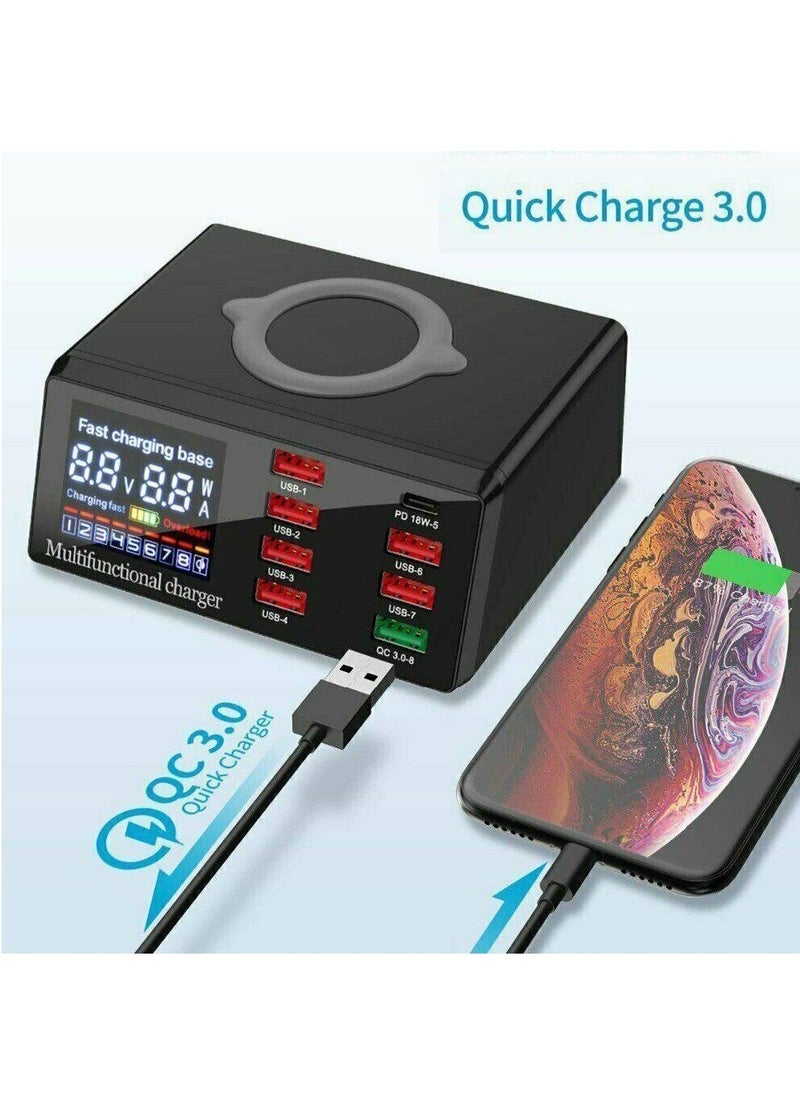 Generic - Fast charging 3.0 8-port USB fast charger, 100W USB hub fast charging station compatible with all mobile phones and iPad, QC 3.0 and PD fast charger, 10W maximum fast wireless charging - Image 1