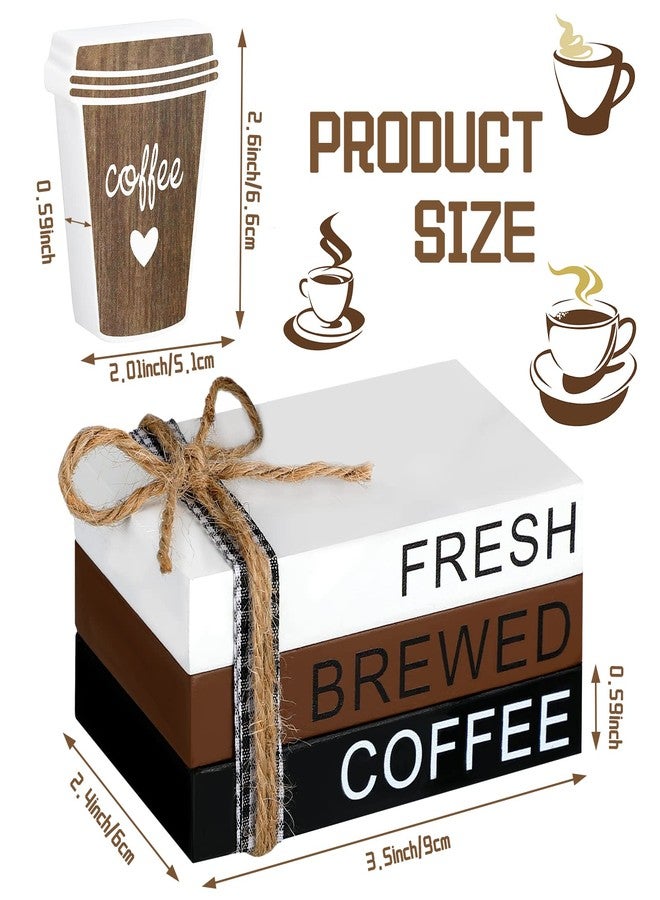 Chunful 4 Pieces Coffee Bar Decor Mini Wooden Book Stacks Coffee Bar Accessories Sign Tiered Tray Decor for Kitchen Table Shelf Rustic Farmhouse Home - Image 3