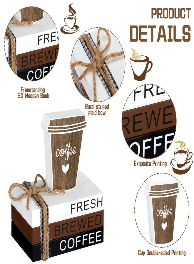 Chunful 4 Pieces Coffee Bar Decor Mini Wooden Book Stacks Coffee Bar Accessories Sign Tiered Tray Decor for Kitchen Table Shelf Rustic Farmhouse Home - Image 5