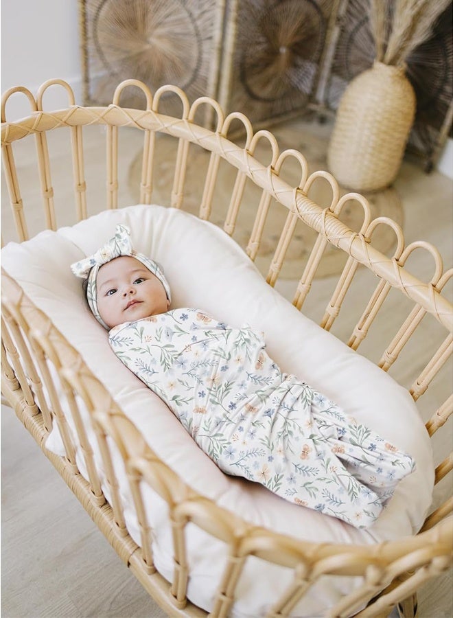 Newborn Baby Swaddle Blanket Set, 30x30 Inch Soft Stretchy Floral Receiving Blanket with Matching Headband, Beanie & Birth Announcement Card for 0-3 Months Baby, Blue Floral Print - Image 5