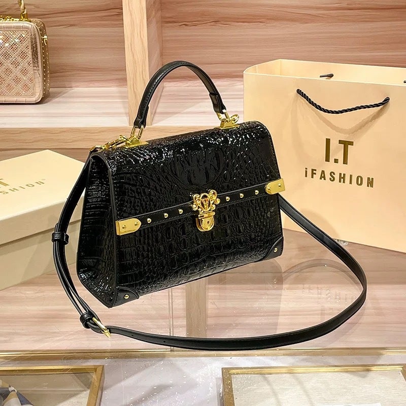 High-End Crocodile Pattern Satchel Lock Bag For Women Niche Fashion Versatile Shoulder Crossbody Bag - Image 3