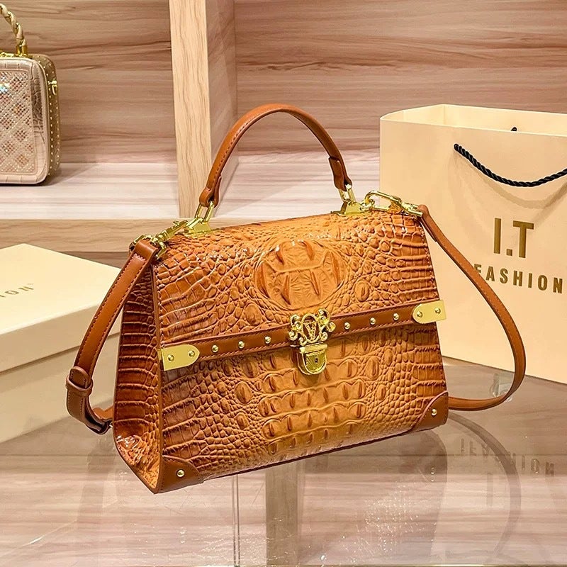 High-End Crocodile Pattern Satchel Lock Bag For Women Niche Fashion Versatile Shoulder Crossbody Bag - Image 1