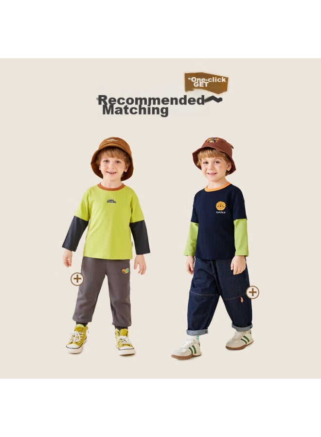 Mqdmini Boys' Long-sleeve T-shirt, Children's Faux Two-piece T-shirt, Top For Young Kids, Base Layer, Shanfeng - Image 5