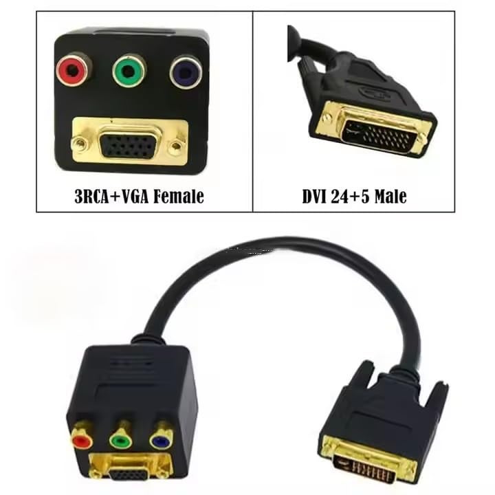 ETZIN DVI to VGA and RCA Component Adapter Cable, Gold-Plated Connectors, DVI-I Male to VGA Female and RGB Female Cable Black - Image 4