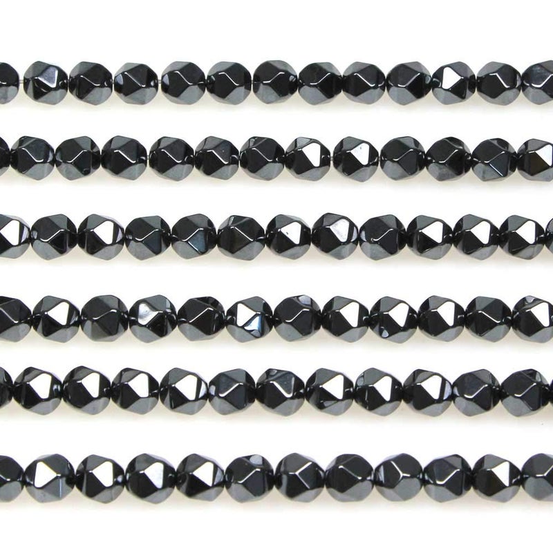 MJDCB Best Sellers Natural Stone Beads Faceted Polygon Hematite Energy Stone Healing Power for Jewelry Making8mm