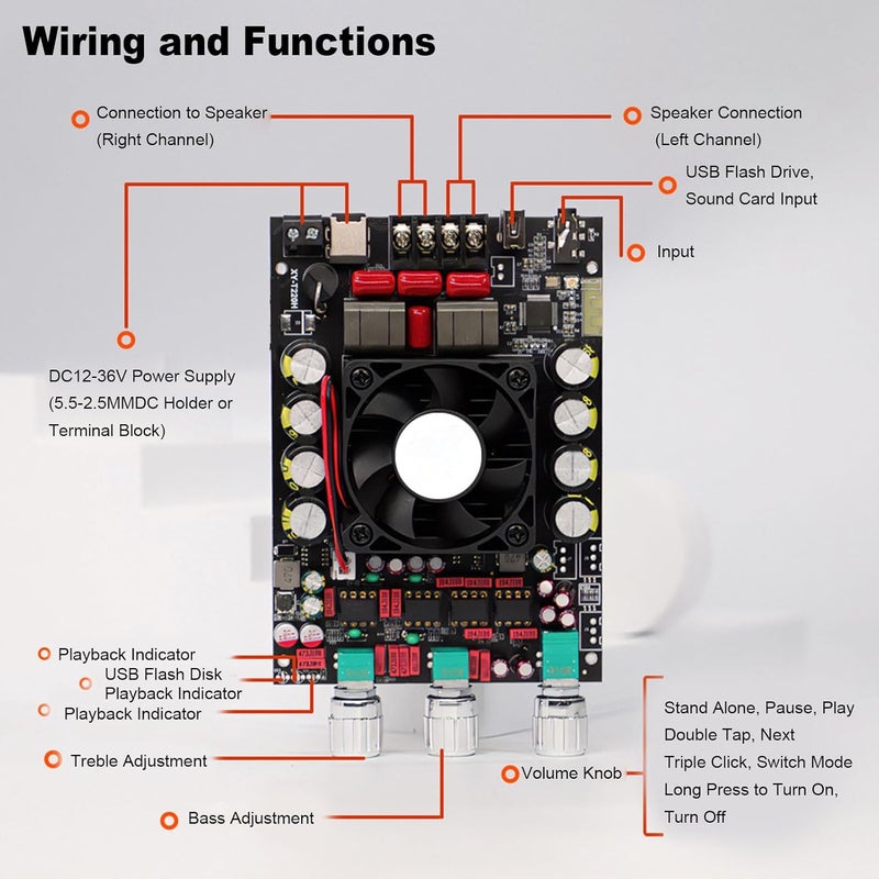 Marhynchus 5.2 Sound Amplifier Board 220W with Independent Sound Adjustment, AUX Input for Tablets, TVs, Smartphones, and Laptops - Image 3