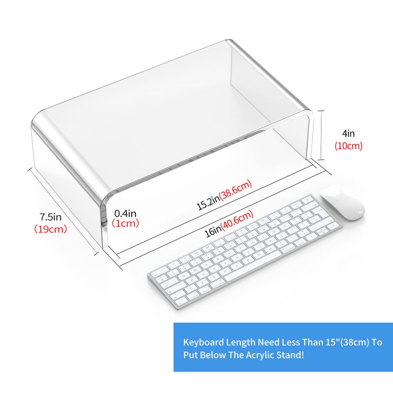 Beimu Acrylic Monitor Stand Riser Acrylic Laptop Stand Riser PC Holder Clear Computer Monitor Stand for Desk White Laptop Stand for Desk Compatible with iMac MacBook All Notebooks - Image 2