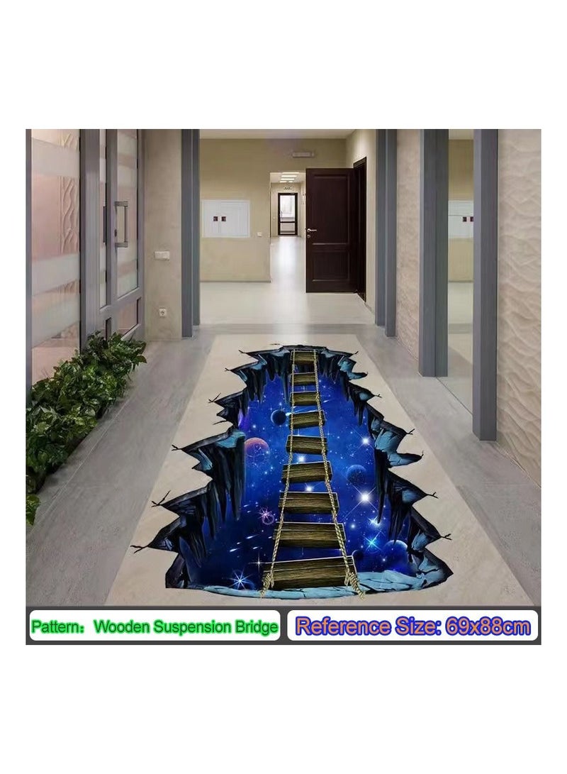 1-Piece 3D Wooden Suspension Bridge Pattern Sticker,Broken Rupture View Effect Removable Sticker,Floor Three-Dimensional Art Decorative Painting - Image 1