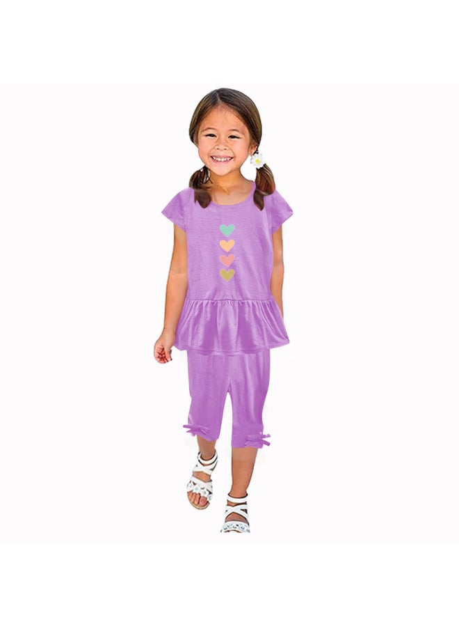 Summer New Products Europe And The United States Girls Short Sleeve Suit Children's Clothing Printed Two-piece Pants Children's Clothing