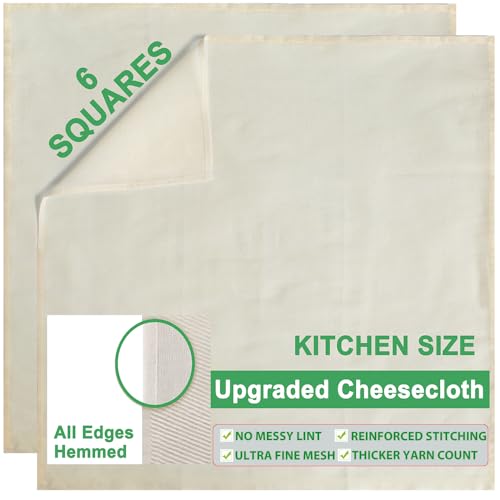 YJL Organic Cheese Cloths, Grade 100 Extra Ultra Fine Mesh with Hemmed Edges, 6 Pack 20x20 Inch 100% Unbleached Cotton Reusable cheesecloth for Straining, Cooking, Cheese Making, Roasting, Crafting - Image 5