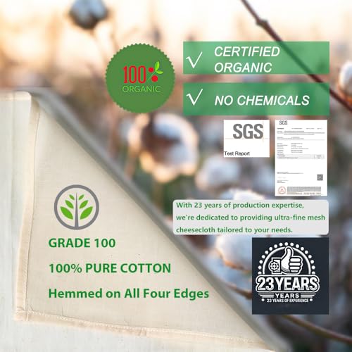 YJL Organic Cheese Cloths, Grade 100 Extra Ultra Fine Mesh with Hemmed Edges, 6 Pack 20x20 Inch 100% Unbleached Cotton Reusable cheesecloth for Straining, Cooking, Cheese Making, Roasting, Crafting - Image 2