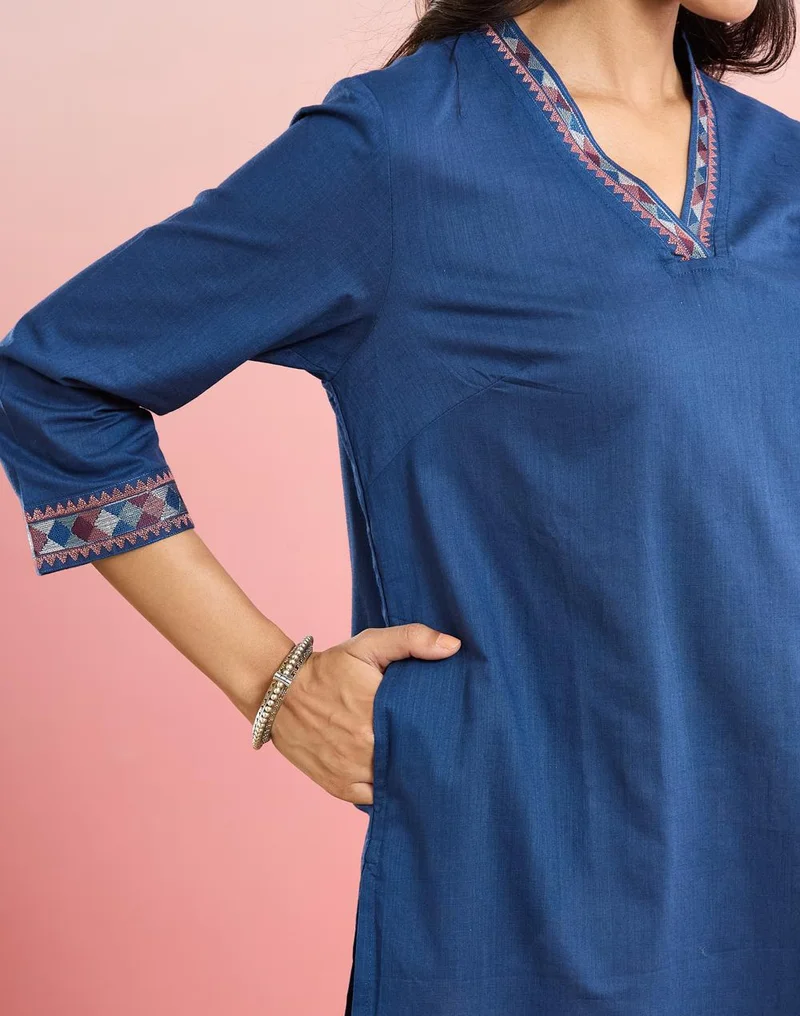 Fabindia  Indigo Cotton Embroidered Long Kurta for Women | Best Price UAE