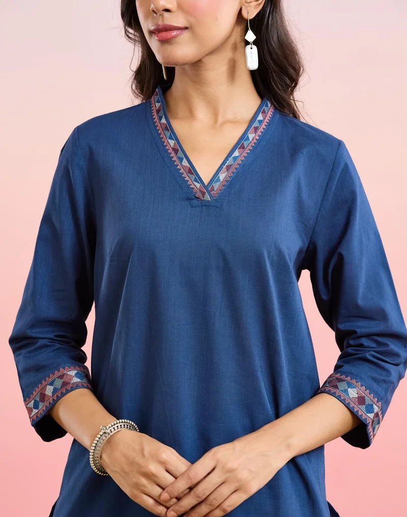 Fabindia  Indigo Cotton Embroidered Long Kurta for Women | Best Price UAE