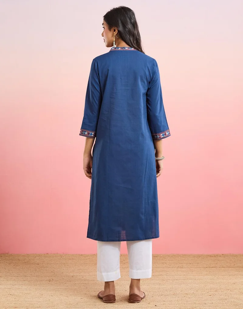 Fabindia  Indigo Cotton Embroidered Long Kurta for Women | Best Price UAE