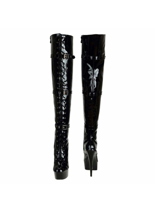 SheSole Women's Over The Knee Thigh High Heel Boots Platform Zip Buckle Lace Up, Black, 8 - Image 3
