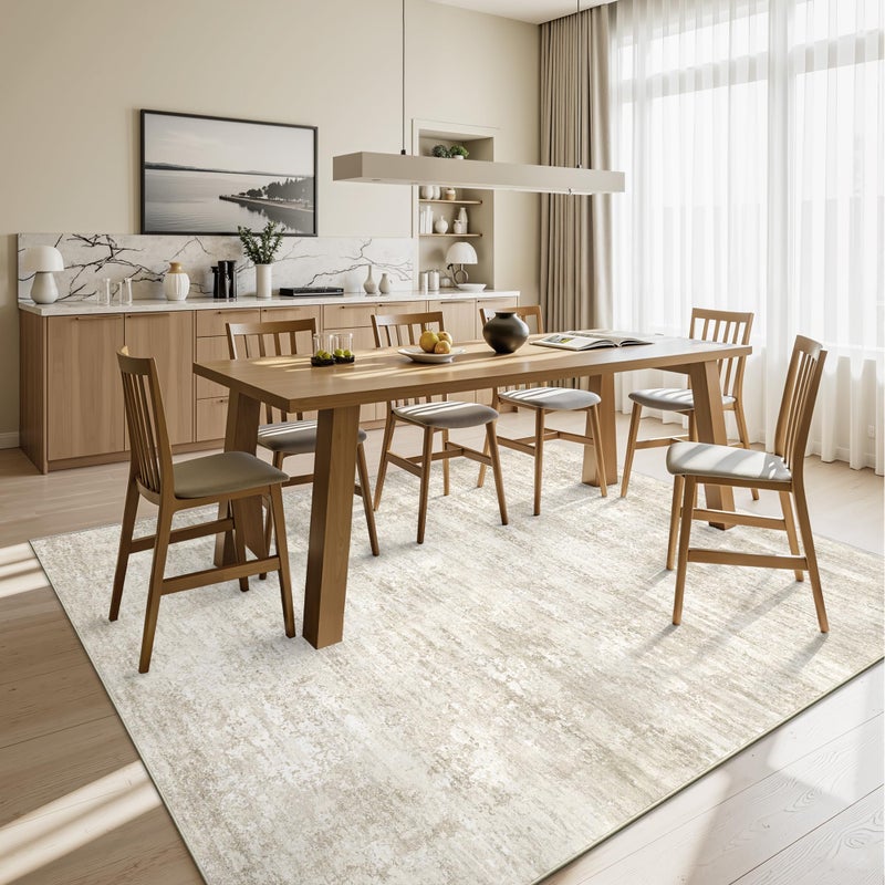 Art&Tuft Washable Rugs 8x10, Anti-Slip Backing Abstract 8x10 Area Rugs for Living Room, Foldable Stain Resistant Machine Washable Area Rug(8'x10', Beige) - Image 5