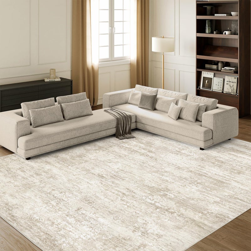 Art&Tuft Washable Rugs 8x10, Anti-Slip Backing Abstract 8x10 Area Rugs for Living Room, Foldable Stain Resistant Machine Washable Area Rug(8'x10', Beige) - Image 1