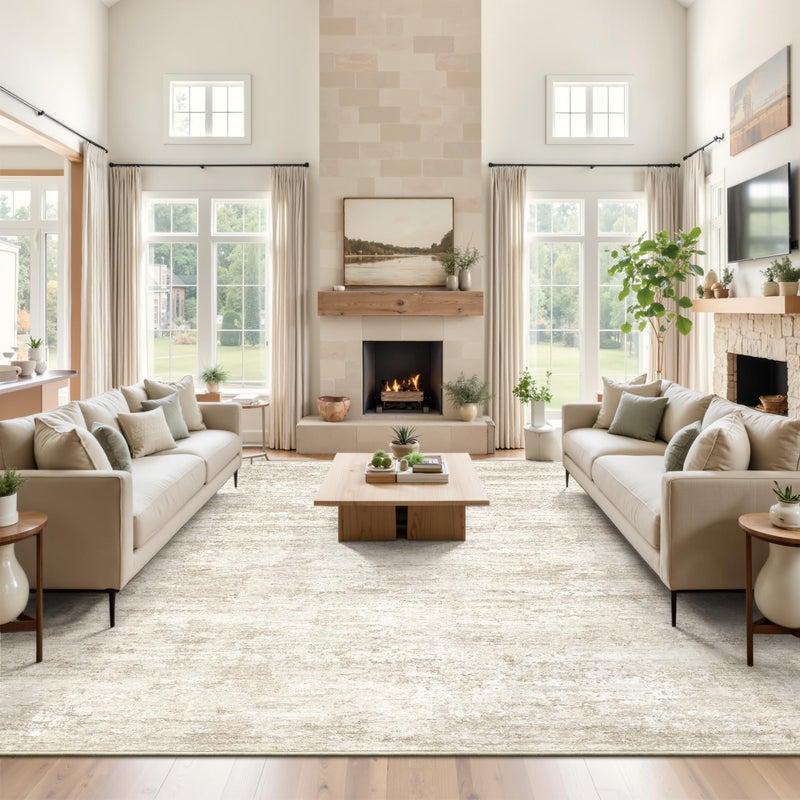Art&Tuft Washable Rugs 8x10, Anti-Slip Backing Abstract 8x10 Area Rugs for Living Room, Foldable Stain Resistant Machine Washable Area Rug(8'x10', Beige) - Image 3