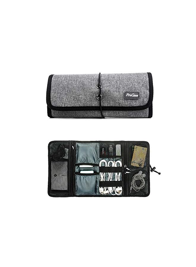 Procases Electronics Accessories Organizer Bag, Universal Electronic Travel Gadgets Carrying Case Pouch for Charger USB Cables SD Memory Cards Earphone Flash Hard Drive -Grey - Image 2