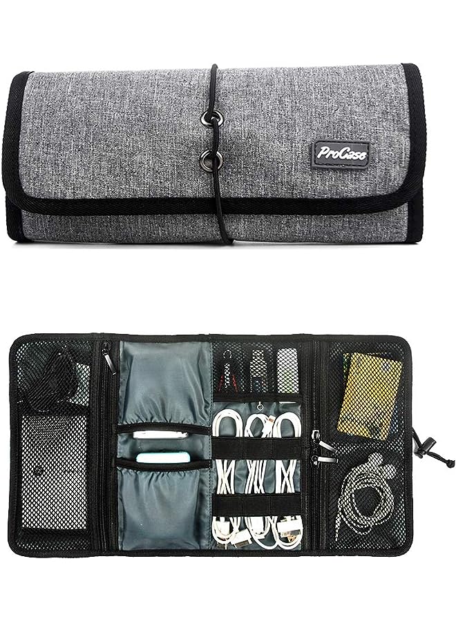 Procases Electronics Accessories Organizer Bag, Universal Electronic Travel Gadgets Carrying Case Pouch for Charger USB Cables SD Memory Cards Earphone Flash Hard Drive -Grey - Image 1
