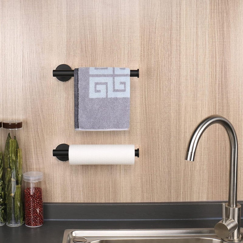 LUXIUR Towel Hanger for Wash Basin, Bathroom and Kitchen Sink Stand, 304 Grade Stainless Steel Towel Ring, Napkin Holder, Matte Black, Pack of 2 - Image 2