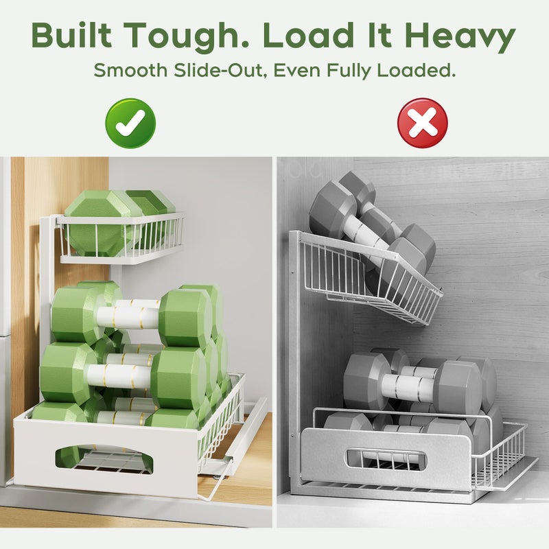 Fabutier Under Sink Organizer, 2 Pack Cabinet Organizer for Kitchen, Height Adjustable Pull Out Heavy Duty 2 Tier Metal Under Sink Storage for Bathroom Pantry (White, 2 Pack) - Image 3