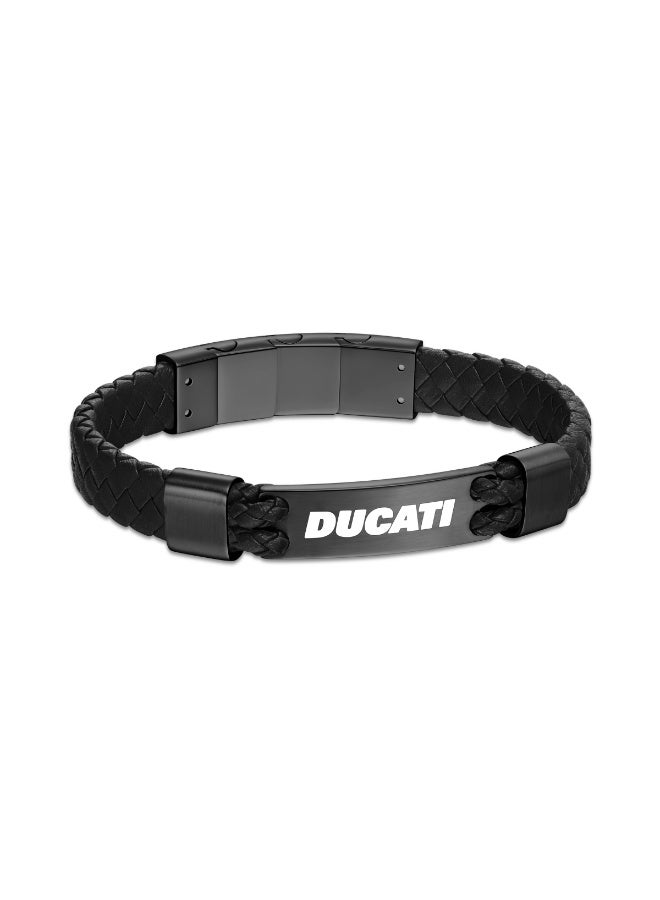 Ducati Expedition Black Leather Braided Bracelet for Men - Image 2