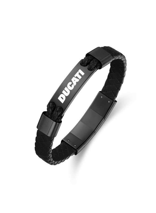 Ducati Expedition Black Leather Braided Bracelet for Men - Image 1