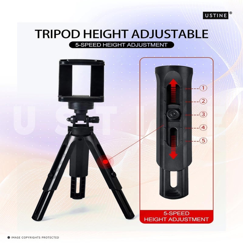 USTINE طقم يوتيوبر ® | ضوء حلقي 10" | MiniPro T1 – حامل ثلاثي صغير مدمج 16 سم (للاستخدام على الطاولة) | مثالي لمقاطع فيديو فيسبوك، الريلز والتدوين المرئي (MiniPro T1 + ضوء 10") - Image 3