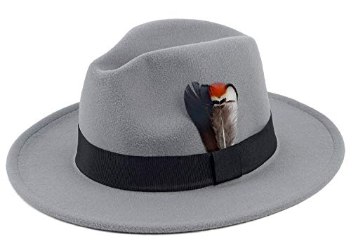 FADACHY Classic Fedora Hat for Men & Women Wide Brim Felt Hat Panama Dress Hat Grey Fedora, L Large XL - Image 1