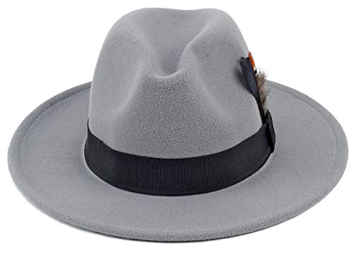 FADACHY Classic Fedora Hat for Men & Women Wide Brim Felt Hat Panama Dress Hat Grey Fedora, L Large XL - Image 4