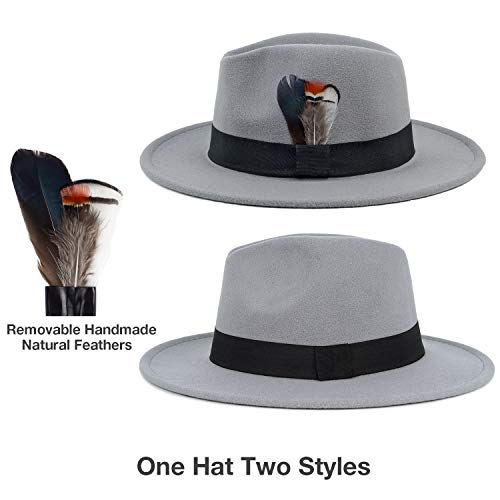 FADACHY Classic Fedora Hat for Men & Women Wide Brim Felt Hat Panama Dress Hat Grey Fedora, L Large XL - Image 2