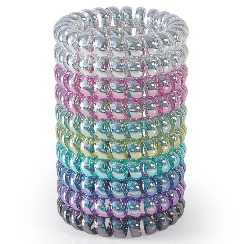 JessLab JessLab Spiral Hair Ties 10 Pcs Traceless Phone Cord Hair Ties Plastic Coil Hair Ties Ponytail Holders NoDamage Hair Accessory for Girls Women Ladies Color Assorted Set 13 