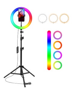DIGI CORE 10 inch RGB Ring Light With Tripod Stand 2.1 Meter Height RGB Selfie Light And 360° Phone Holder For Live Broadcast Youtube Instagram And Tik Tok Video Making  - Image 1