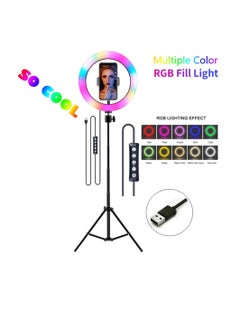 DIGI CORE 10 inch RGB Ring Light With Tripod Stand 2.1 Meter Height RGB Selfie Light And 360° Phone Holder For Live Broadcast Youtube Instagram And Tik Tok Video Making  - Image 4