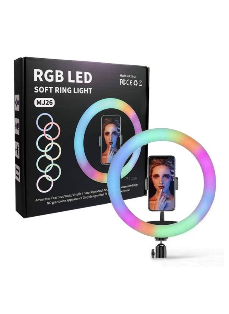 DIGI CORE - 10 inch RGB Ring Light With Tripod Stand 2.1 Meter Height RGB Selfie Light And 360° Phone Holder For Live Broadcast Youtube Instagram And Tik Tok Video Making - Image 1